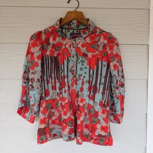 Johnny Was Red and Green Floral Blouse
